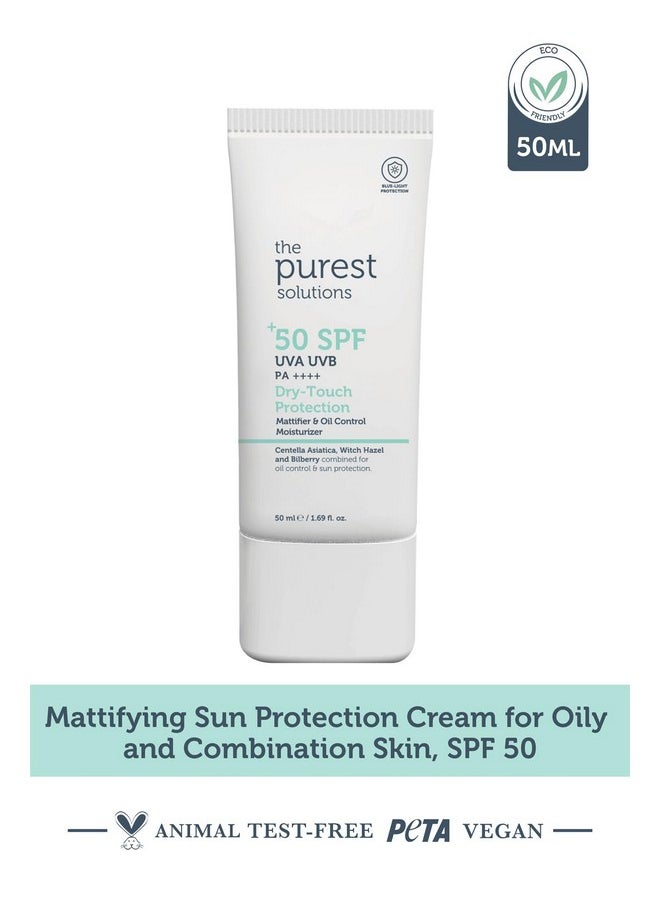 The Purest Solutions Dry-Touch Protection (Mattifier & Oil Control Moisturizer SPF 50+) - Combined with Witch Hazel & Bilberry - Oily Skin Type - Vegan | Cruelty Free | Eco Friendly (1.69 fl. oz)