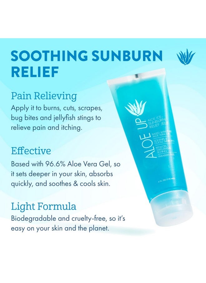 ALOE UP Aloe Ice Sunburn Relief Jelly - Face and Body Organic After Sun Gel - With 96.6% Pure Aloe Vera Gel - Reef Safe - Alcohol- and Fragrance-Free - 4 Oz