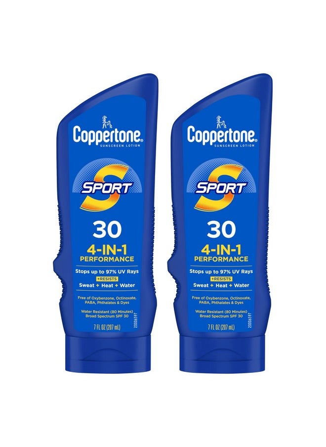 Coppertone Sport Sunscreen Lotion SPF 30, Water Resistant Body Sunscreen, Broad Spectrum SPF 30 Sunscreen, Bulk Sunscreen Pack, 7 Fl Oz Bottle, Pack of 2