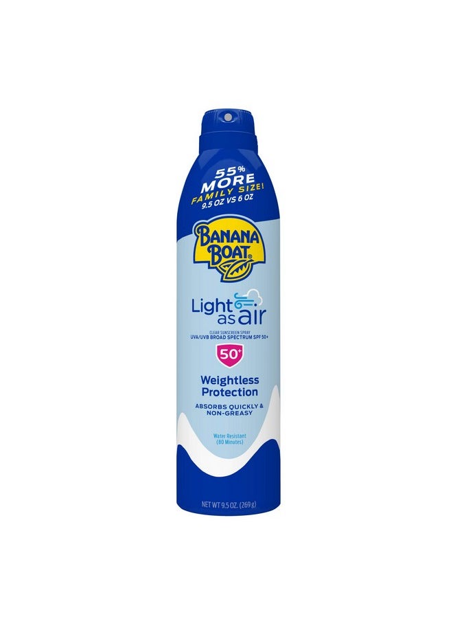 Banana Boat Light As Air Sunscreen Spray SPF 50, 9.5oz | Lightweight Sunscreen, Spray On Sunscreen, Body Sunscreen Spray, Non-Greasy Sunscreen, Oxybenzone Free Sunscreen, Family Size Sunscreen, 9.5oz