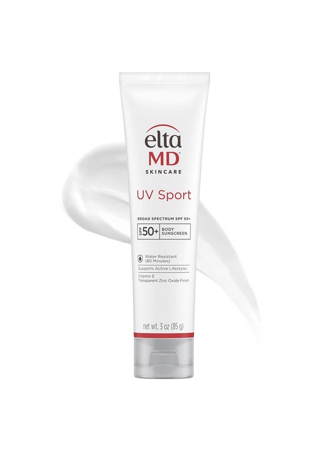 EltaMD UV Sport Sunscreen Lotion, SPF 50 Body Sunscreen, Water and Sweat Resistant, Oil-Free, Zinc Oxide Formula, Travel Size, 3 oz Tube