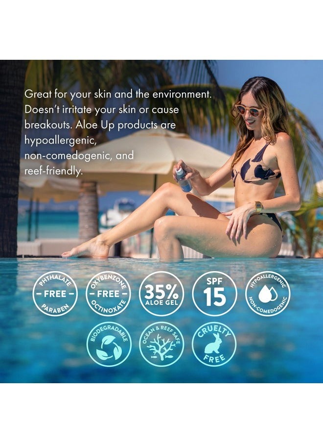 Aloe Up Sport Continuous Spray Sunscreen SPF 15 - Broad Spectrum UVA/UVB Sunscreen Protector for Face and Body - With Aloe Vera Gel - Fast Absorbing Sheer Formula - Reef Safe - Fragrance-Free - 6 Oz