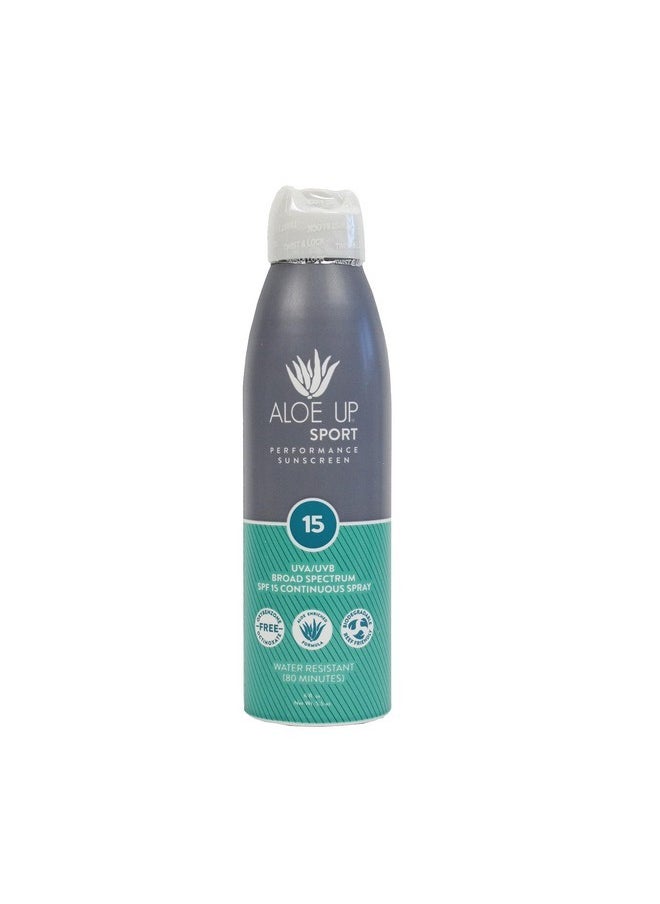 Aloe Up Sport Continuous Spray Sunscreen SPF 15 - Broad Spectrum UVA/UVB Sunscreen Protector for Face and Body - With Aloe Vera Gel - Fast Absorbing Sheer Formula - Reef Safe - Fragrance-Free - 6 Oz