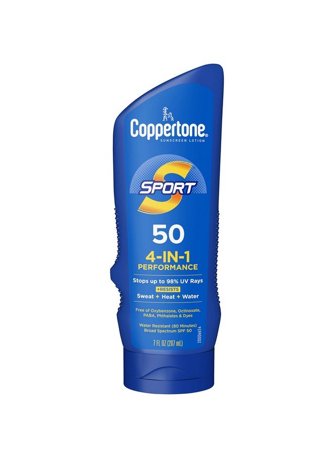 Coppertone SPORT Sunscreen SPF 50 Lotion, Water Resistant Sunscreen, Body Sunscreen Lotion, 7 Fl Oz
