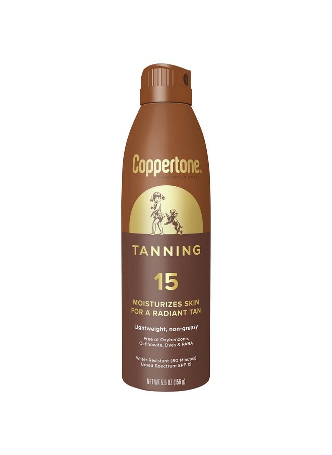 Coppertone Tanning Sunscreen Spray, SPF 15 Broad Spectrum Tanning Sunscreen, Water Resistant Sunscreen, 5.5 Oz