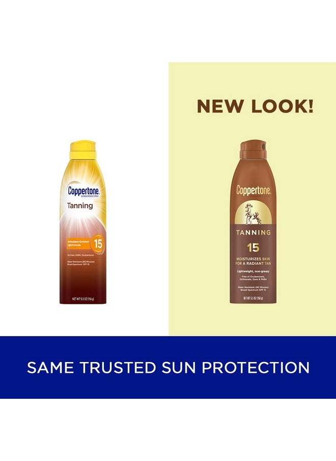 Coppertone Tanning Sunscreen Spray, SPF 15 Broad Spectrum Tanning Sunscreen, Water Resistant Sunscreen, 5.5 Oz