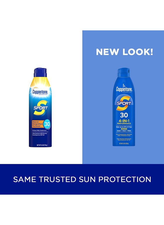 Coppertone Sport Sunscreen Spray SPF 30, Water Resistant Spray Sunscreen, Broad Spectrum SPF 30 Sunscreen, Bulk Sunscreen Pack, 5.5 Oz Bottle, Pack of 2