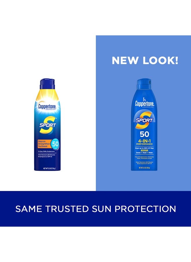 Coppertone Sport Sunscreen Spray SPF 50, Water Resistant Spray Sunscreen, Broad Spectrum SPF 50 Sunscreen, Bulk Sunscreen Pack, 5.5 Oz Bottle, Pack of 2