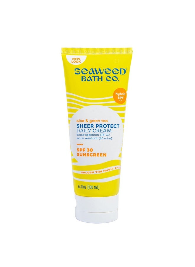 Seaweed Bath Co. Sheer Protect Daily SPF 30 Broad Spectrum Hybrid Sunscreen Cream, 3.4 Ounce, Sustainably Harvested Seaweed, Aloe, Green Tea
