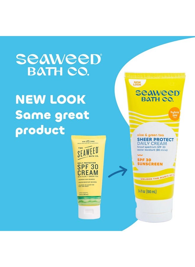 Seaweed Bath Co. Sheer Protect Daily SPF 30 Broad Spectrum Hybrid Sunscreen Cream, 3.4 Ounce, Sustainably Harvested Seaweed, Aloe, Green Tea