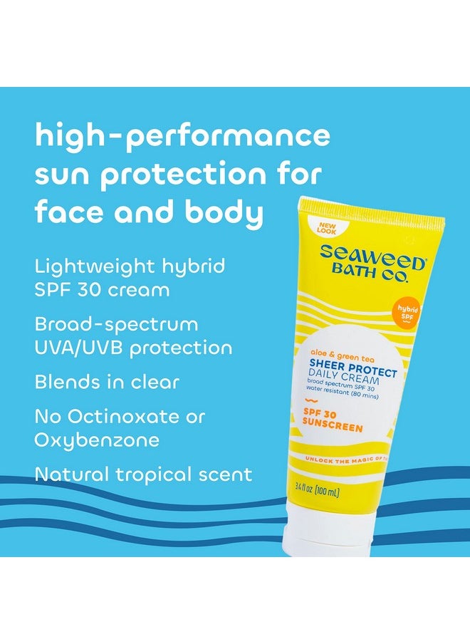 Seaweed Bath Co. Sheer Protect Daily SPF 30 Broad Spectrum Hybrid Sunscreen Cream, 3.4 Ounce, Sustainably Harvested Seaweed, Aloe, Green Tea
