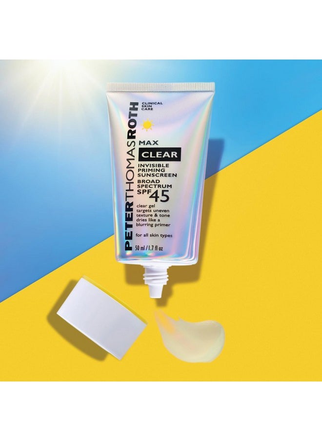 Peter Thomas Roth | Max Clear Invisible Priming Sunscreen Broad Spectrum SPF 45 | Makeup Primer with SPF, Water-Resistant Sunscreen Gel with Silky Finish, 1.7 fl. oz.