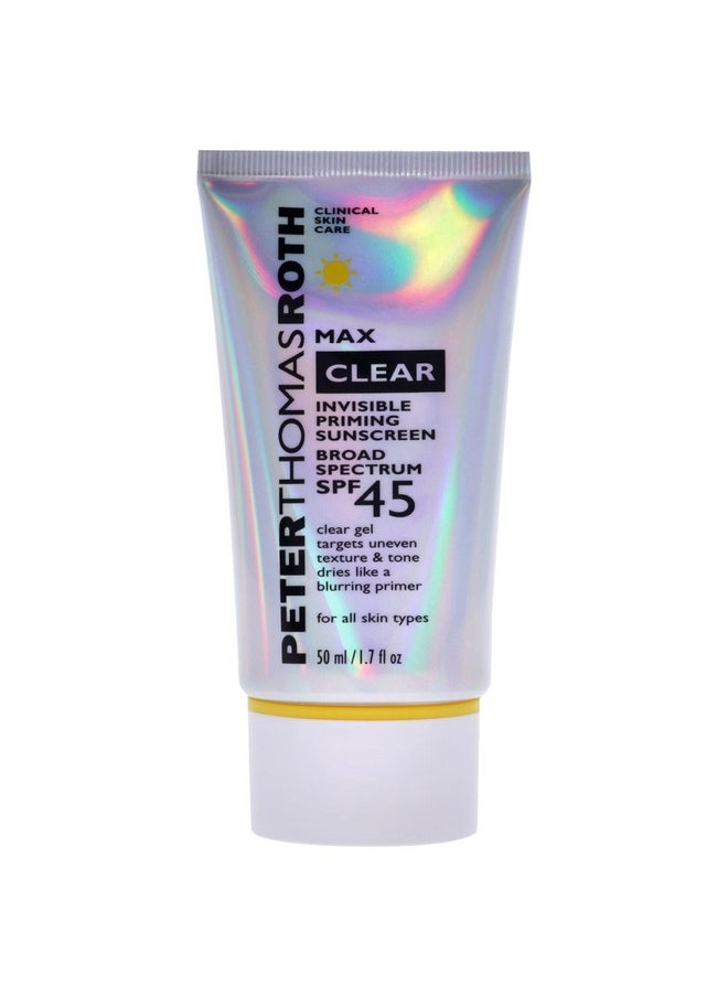 Peter Thomas Roth | Max Clear Invisible Priming Sunscreen Broad Spectrum SPF 45 | Makeup Primer with SPF, Water-Resistant Sunscreen Gel with Silky Finish, 1.7 fl. oz.