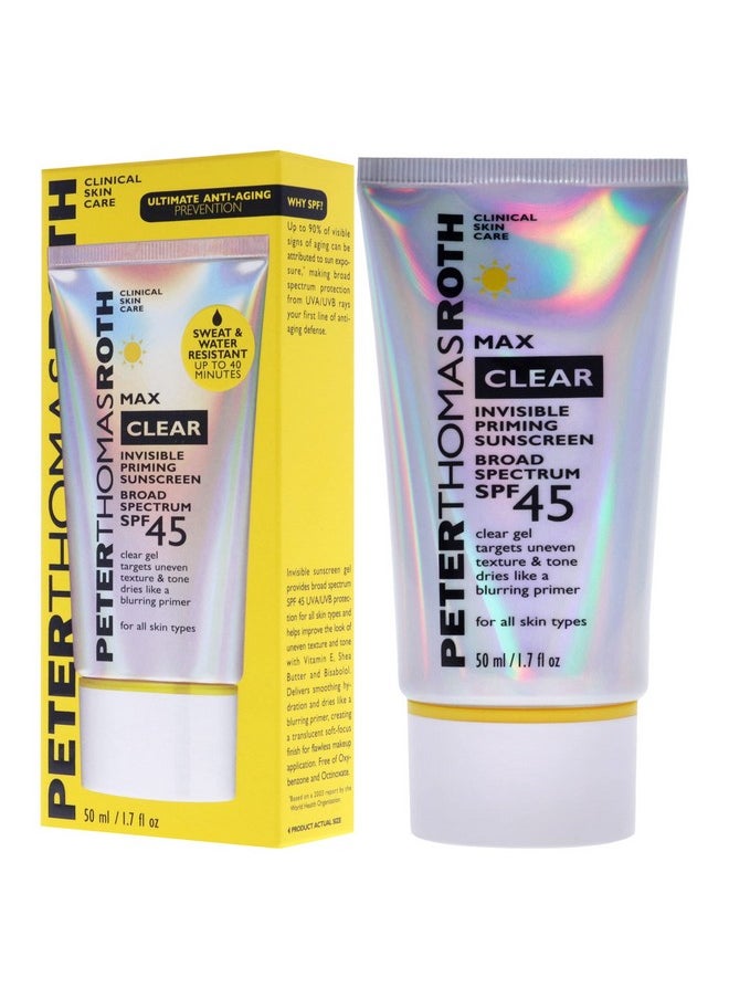 Peter Thomas Roth | Max Clear Invisible Priming Sunscreen Broad Spectrum SPF 45 | Makeup Primer with SPF, Water-Resistant Sunscreen Gel with Silky Finish, 1.7 fl. oz.