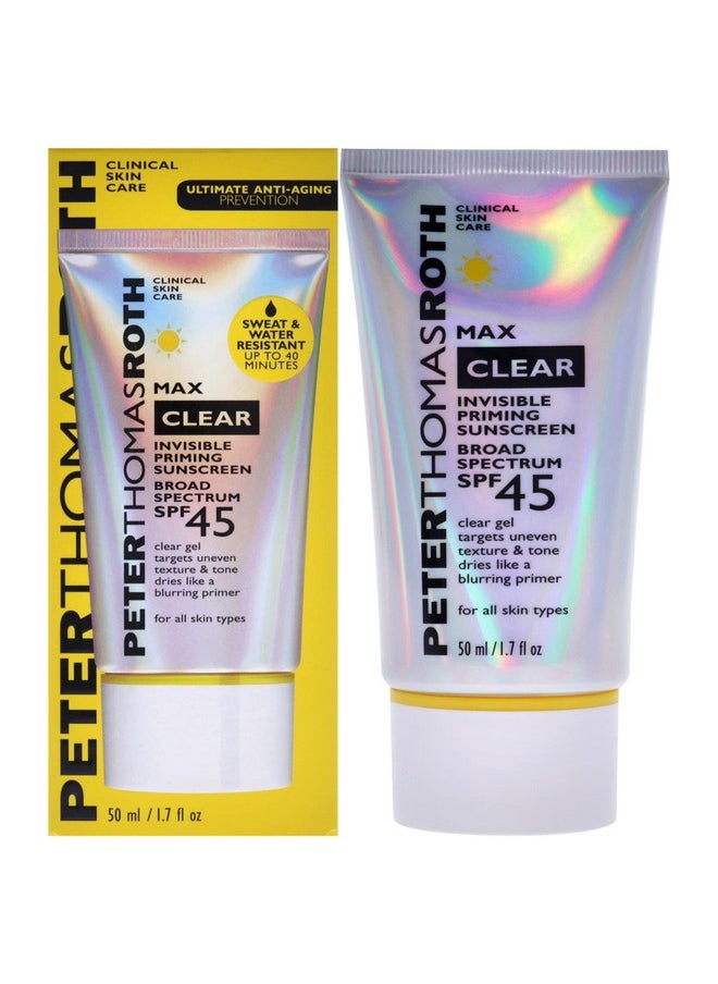 Peter Thomas Roth | Max Clear Invisible Priming Sunscreen Broad Spectrum SPF 45 | Makeup Primer with SPF, Water-Resistant Sunscreen Gel with Silky Finish, 1.7 fl. oz.
