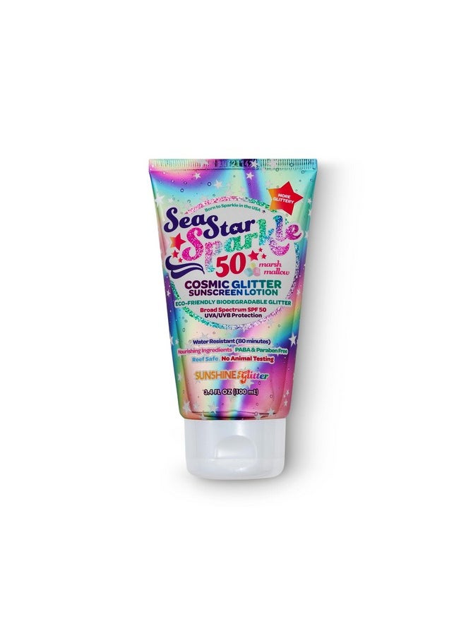Seastar Sparkle - Cosmic Marshmallow Scented Glitter Sunscreen Lotion - SPF 50 - Biodegradable Sunscreen, Kids, Water Resistant, Glitter lotion, Cruelty Free, Kids Lotion, Made in USA, 3.4oz
