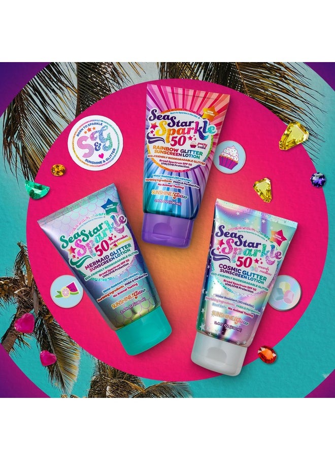 Seastar Sparkle - Cosmic Marshmallow Scented Glitter Sunscreen Lotion - SPF 50 - Biodegradable Sunscreen, Kids, Water Resistant, Glitter lotion, Cruelty Free, Kids Lotion, Made in USA, 3.4oz