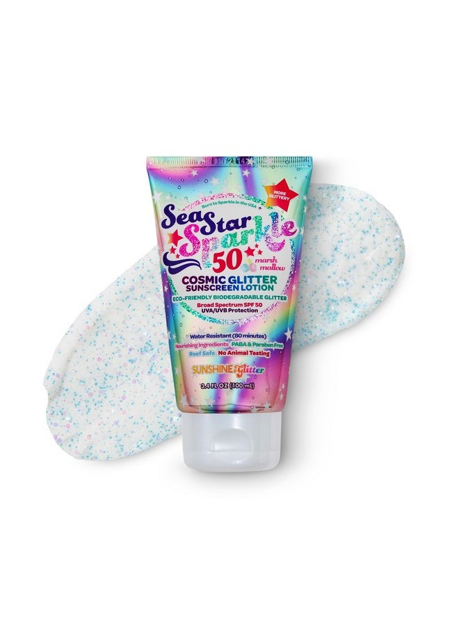 Seastar Sparkle - Cosmic Marshmallow Scented Glitter Sunscreen Lotion - SPF 50 - Biodegradable Sunscreen, Kids, Water Resistant, Glitter lotion, Cruelty Free, Kids Lotion, Made in USA, 3.4oz