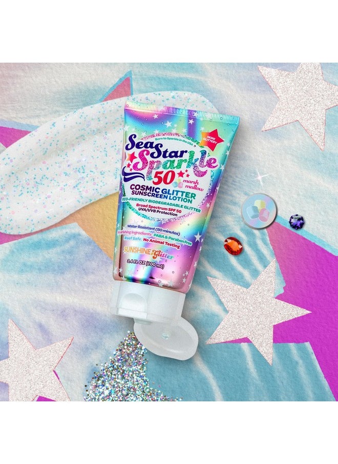 Seastar Sparkle - Cosmic Marshmallow Scented Glitter Sunscreen Lotion - SPF 50 - Biodegradable Sunscreen, Kids, Water Resistant, Glitter lotion, Cruelty Free, Kids Lotion, Made in USA, 3.4oz