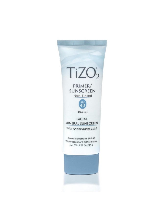 TiZO2 Facial Mineral Sunscreen and Primer, Non-tinted Broad Spectrum SPF 40 with Antioxidants, Sheer matte finish, Fragrance-Free, Oil-Free, Dermatologist-recommended, PA++++ 1.75 oz