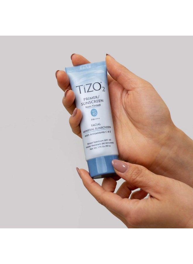 TiZO2 Facial Mineral Sunscreen and Primer, Non-tinted Broad Spectrum SPF 40 with Antioxidants, Sheer matte finish, Fragrance-Free, Oil-Free, Dermatologist-recommended, PA++++ 1.75 oz