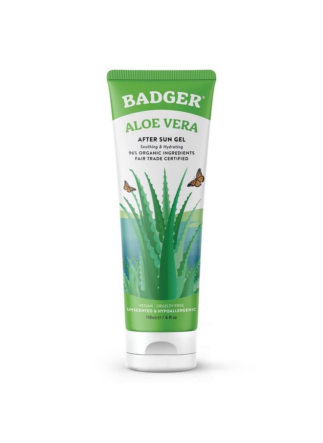 Badger Aloe Vera Gel for Sunburn Relief, Fair Trade & Organic After Sun Care, Pure Cooling Soothing Aloe Vera Gel for Face & Skin, Hypoallergenic & Unscented, 4 fl oz