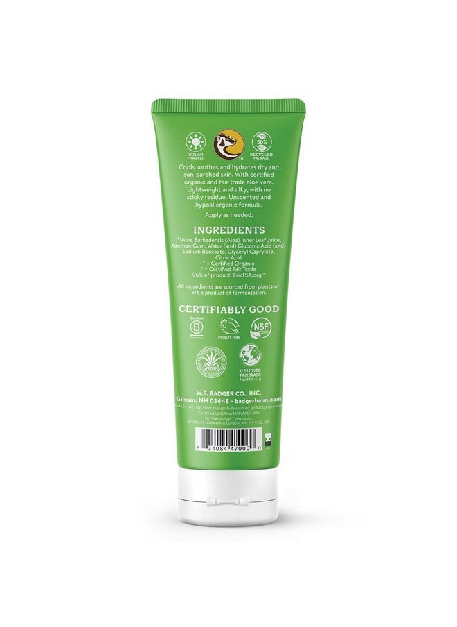 Badger Aloe Vera Gel for Sunburn Relief, Fair Trade & Organic After Sun Care, Pure Cooling Soothing Aloe Vera Gel for Face & Skin, Hypoallergenic & Unscented, 4 fl oz