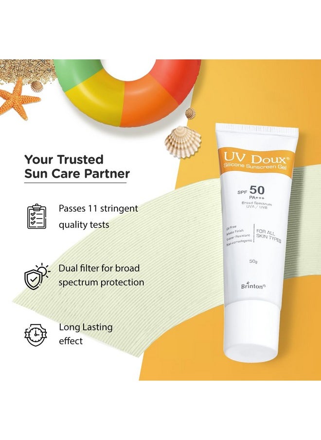 Brinton UV Doux Face & Body Sunscreen gel with SPF 50 PA+++ | Clinically Proven| Matte Finish and Oil Free Formula| Water Resistant, Non Comedogenic| Protection against UVA/UVB Rays 50g