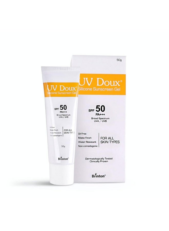 Brinton UV Doux Face & Body Sunscreen gel with SPF 50 PA+++ | Clinically Proven| Matte Finish and Oil Free Formula| Water Resistant, Non Comedogenic| Protection against UVA/UVB Rays 50g