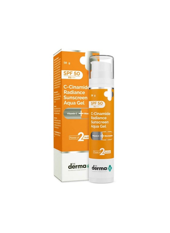 The Derma Co C-Cinamide Sunscreen For All Skin Types Spf 50 Aqua Gel, With Vitamin C & Niacinamide, Pa++++, Lightweight, No White Cast For Sun Protection & Glowing Skin - 50Gm, Pack Of 1