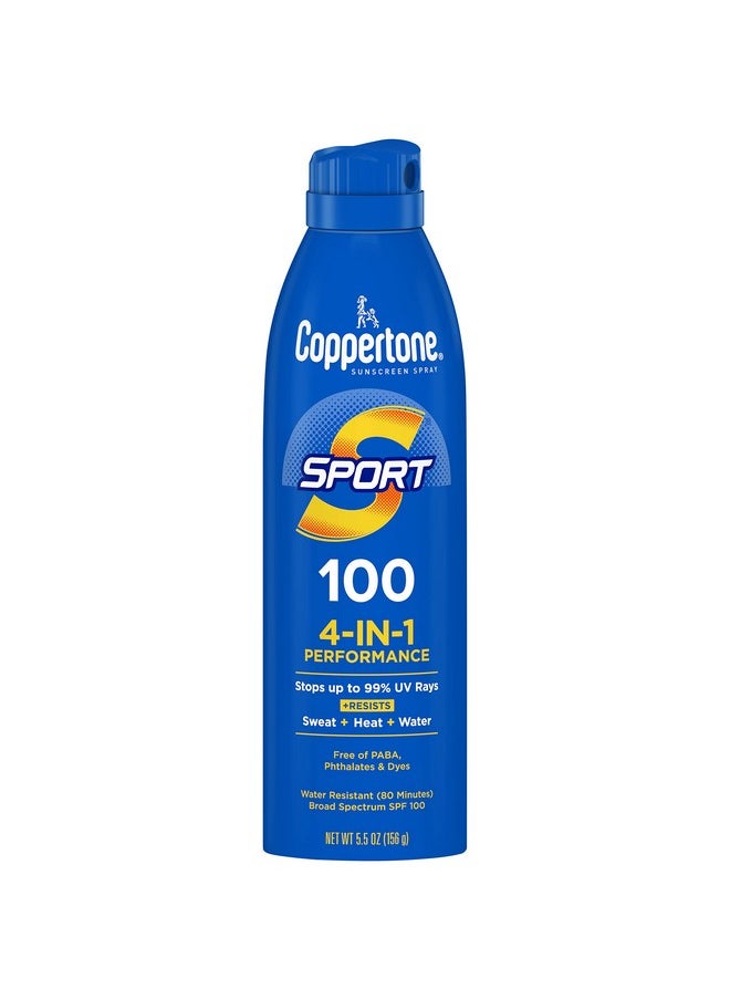 Coppertone SPORT Sunscreen Spray SPF 100, Water Resistant, Continuous Spray Sunscreen, Broad Spectrum SPF 100 Sunscreen, 5.5 Oz Spray