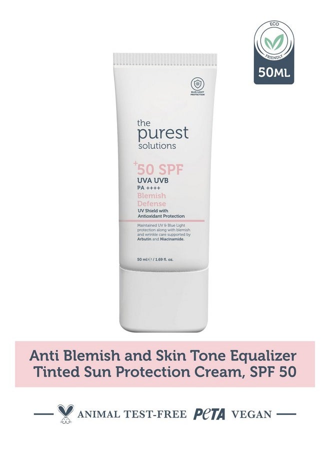 The Purest Solutions Blemish Defense (UV Shield with Antioxidant Protection SPF 50+) - 8h UVA Protection, Arbutin & Niacinamide for Skin Tone Harmonization and Moisturizers - Vegan (50 ml)