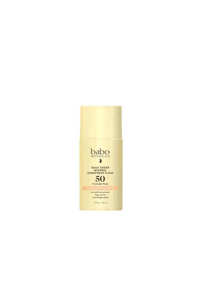 Babo Botanicals Daily Sheer Mineral Sunscreen Fluid SPF50 - Natural Zinc Oxide - Passion Fruit Oil - Fragrance Free - Ultra-Lightweight - For Face - For all ages