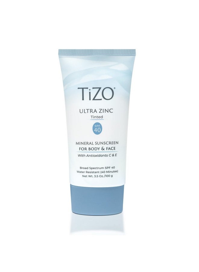 TIZO Ultra Zinc Body Face Sunscreen Tinted SPF 40, 3.5 oz