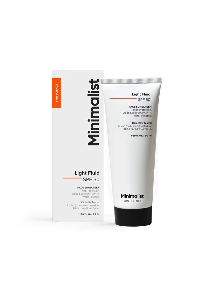 Minimalist Light Fluid Sunscreen SPF 50 for Oily Skin (PA++++) | Clinically Tested in US| No White Cast | Broad Spectrum | Lightweight, Water & Sweat Resistant | For Women & Men | 50ml