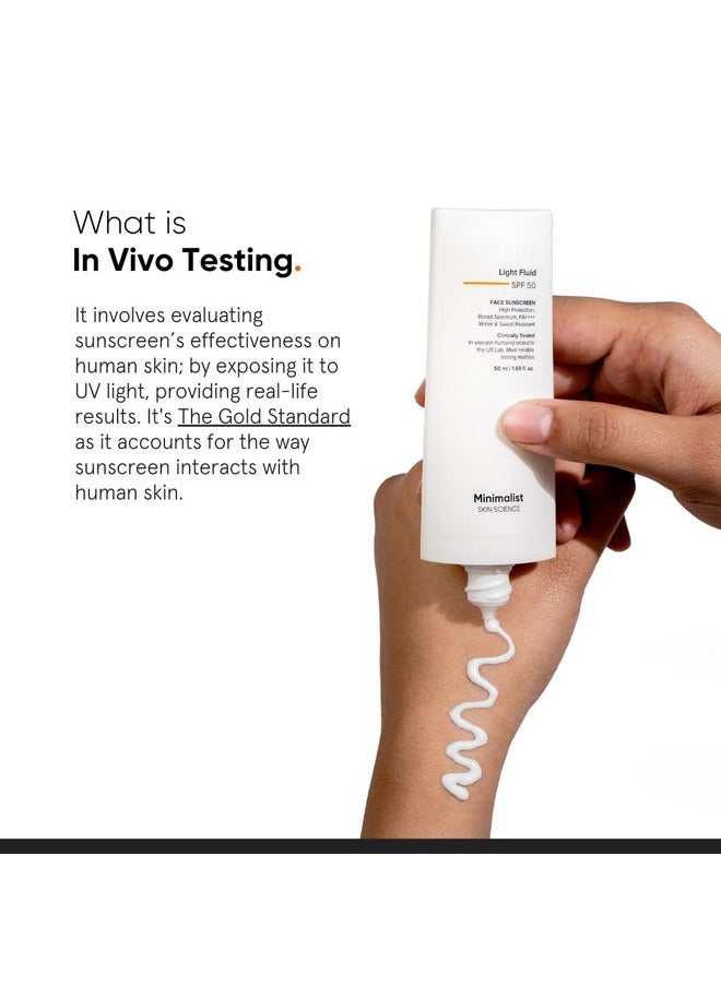 Minimalist Light Fluid Sunscreen SPF 50 for Oily Skin (PA++++) | Clinically Tested in US| No White Cast | Broad Spectrum | Lightweight, Water & Sweat Resistant | For Women & Men | 50ml