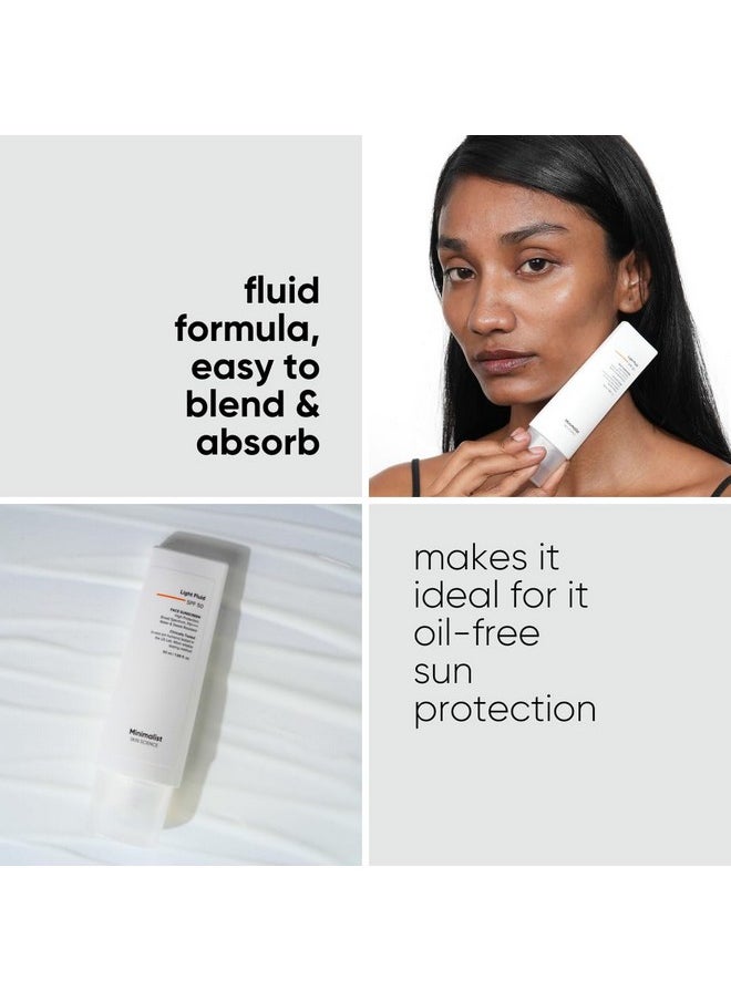Minimalist Light Fluid Sunscreen SPF 50 for Oily Skin (PA++++) | Clinically Tested in US| No White Cast | Broad Spectrum | Lightweight, Water & Sweat Resistant | For Women & Men | 50ml