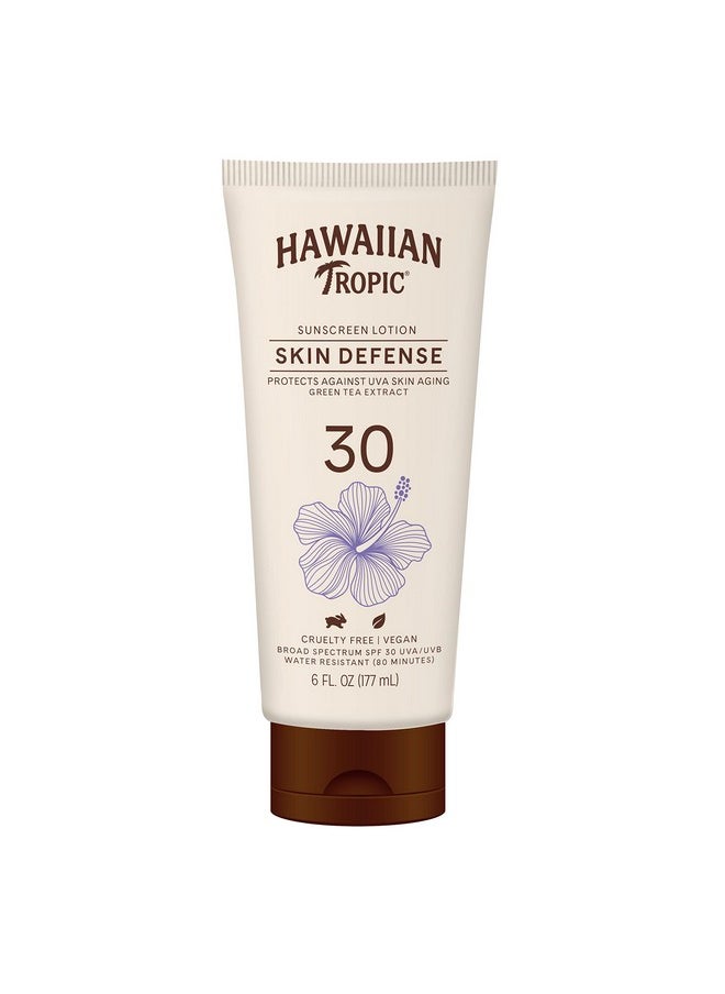 Hawaiian Tropic Skin Defense Sunscreen Lotion SPF 30, 6oz | SPF 30 Sunscreen Lotion with Green Tea Extract, Sunscreen Body Lotion, Oxybenzone Free Sunscreen, 6oz