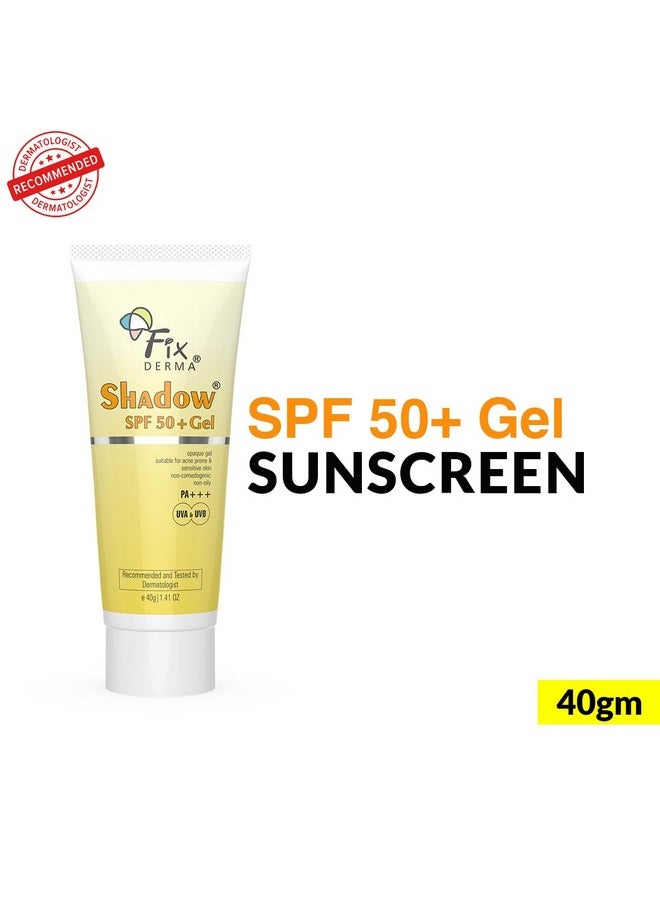 Fixderma Shadow Sunscreen SPF 50+ PA+++ Gel For Oily Skin, Body & Face, Broad Spectrum For Uva & Uvb Protection For Unisex, Non Greasy & Water Resistant, 40gm (Pack of 1)