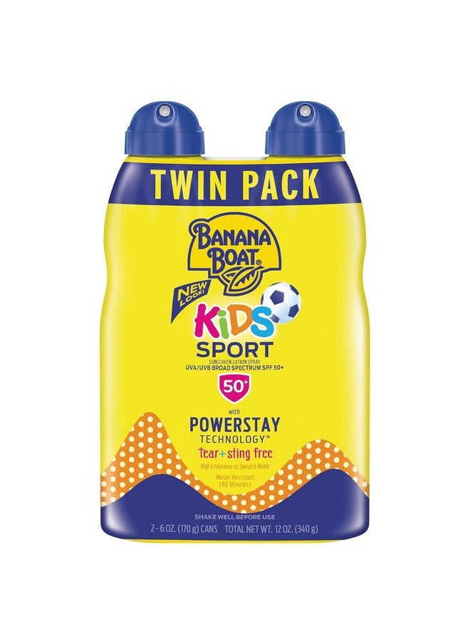 Banana Boat Kids Sport Sunscreen Spray SPF 50, Twin Pack | Kids Sunscreen Spray, Kids Sunblock Spray, Oxybenzone Free Sunscreen for Kids, Spray Sunscreen SPF 50, 6oz each