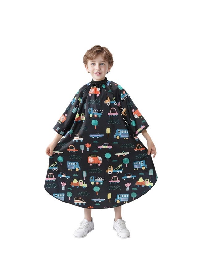 PERFEHAIR Kids Haircut Cape with Sleeves - Cute Cars Printing, Adjustable Neck Collar, Comfortable Barber Cape for Boys & Girls, Ideal for Home or Salon Use, Professional Hair Cutting Apron