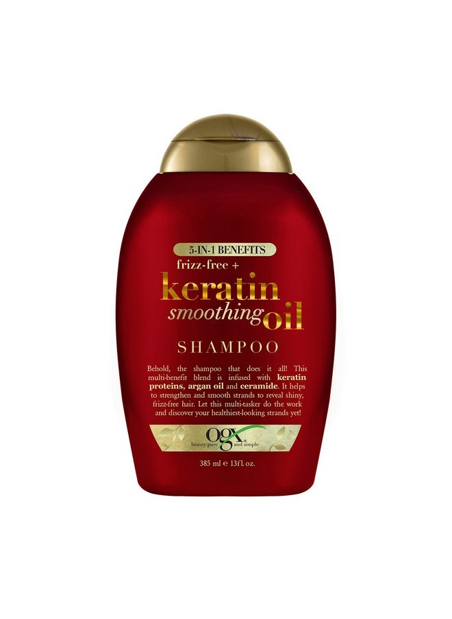 OGX Frizz-Free + Keratin Smoothing Oil Shampoo, 5 in 1, for Frizzy Hair, Shiny Hair