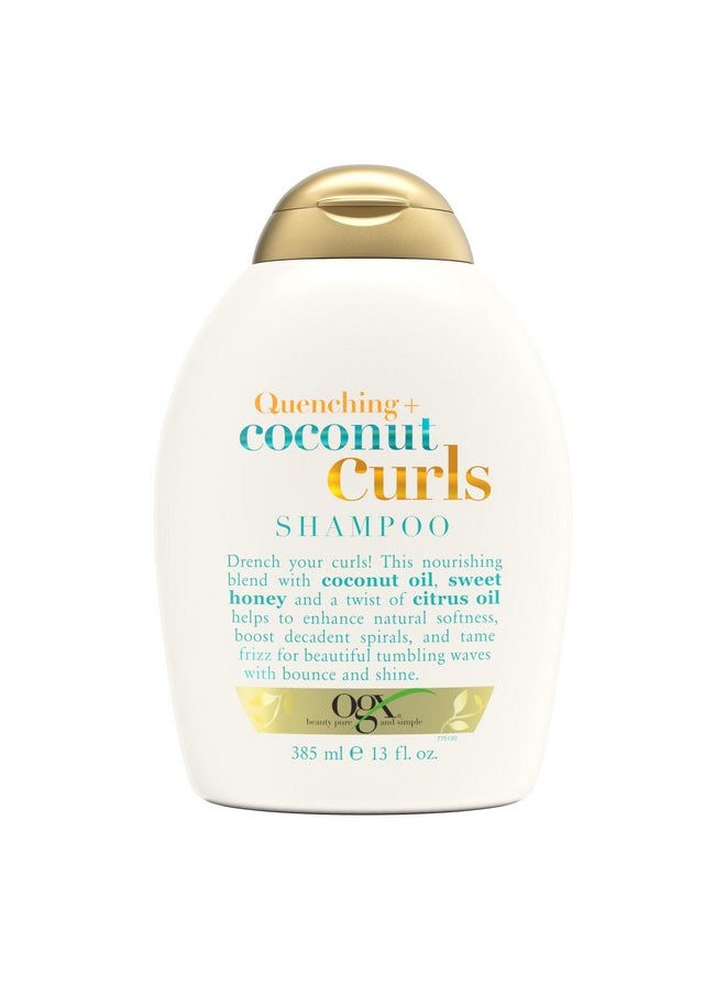 OGX Quenching + Coconut, Curl-Defining Shampoo, Hydrating & Nourishing Curly Hair Shampoo with Coconut Oil, Citrus Oil & Honey, Paraben, Sulfate-Free Surfactants, 13 floz