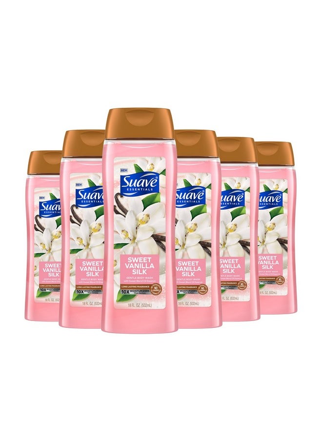 Suave Moisturizing Body Wash Women, Sweet Vanilla with Vitamin E and Aloe Extracts, No Parabens, No Phthalates, 18 Oz (Pack of 6)