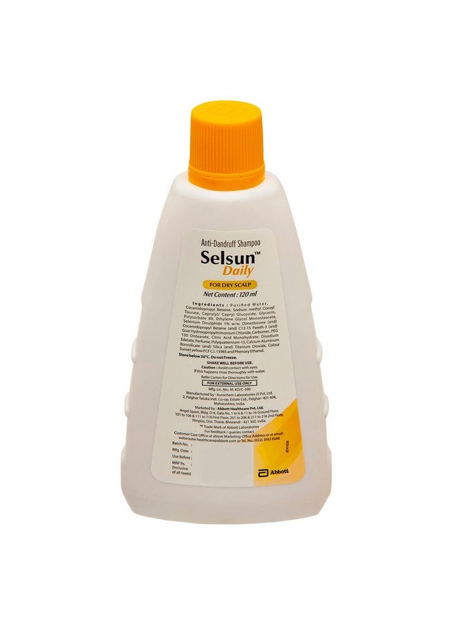 Selsun Daily Anti Dandruff Shampoo, Clears away dandruff flakes, Relieves from dandruff related itching, Conditions hair (120ml)