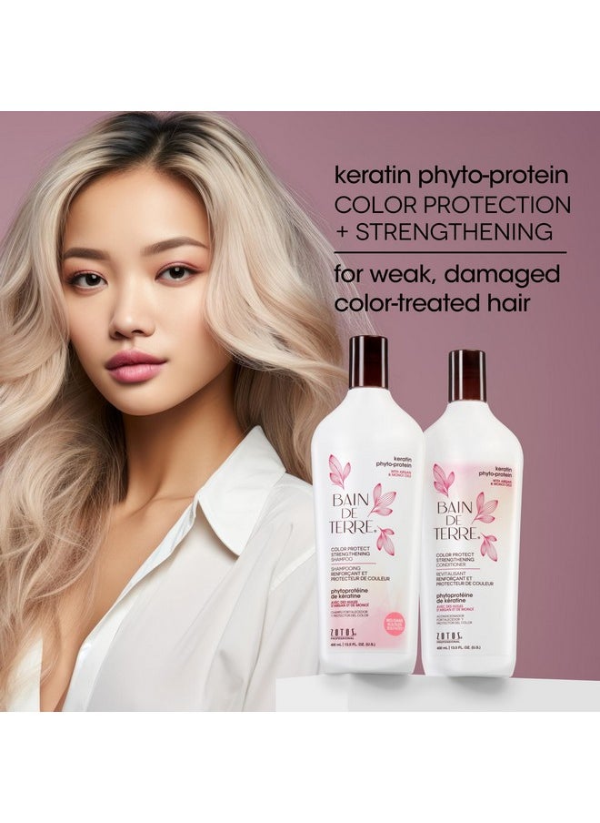 Bain de Terre Keratin Phyto-Protein Color Protect Strengthening Shampoo, Color-Safe Strengthening for Weak & Damaged Hair, Sulfate-Free, Paraben-Free, 33.8 Fl Oz