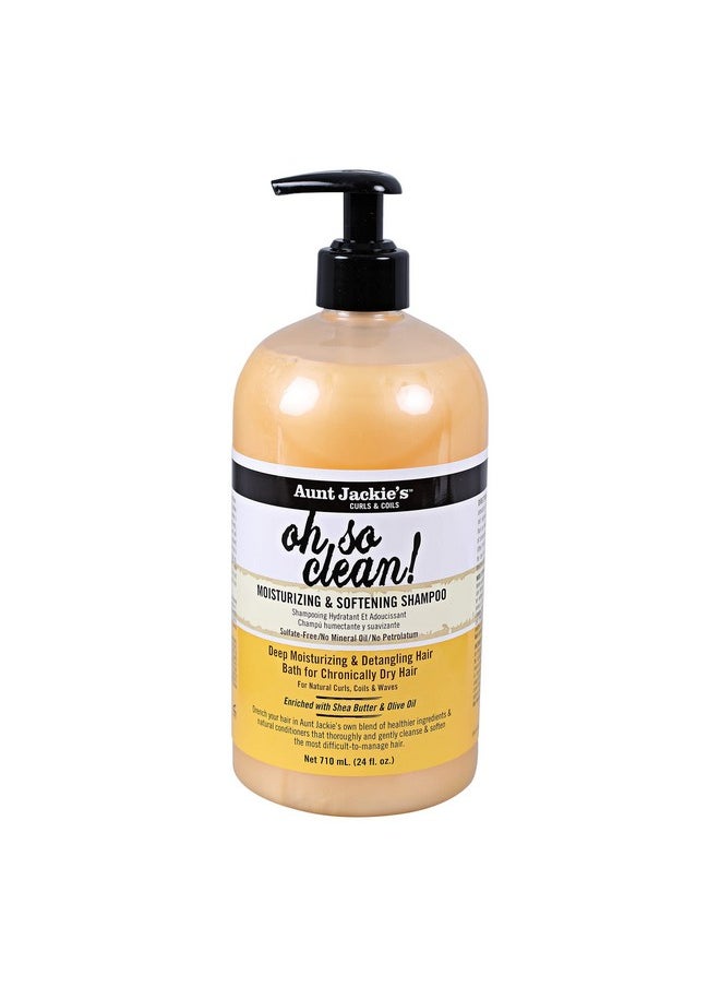 Aunt Jackie's Curls and Coils Oh So Clean, Large 24oz Family Sized Pump, Deep Moisturizing and Softening Hair Shampoo for Natural Curls, Coils and Waves, Enriched shea Butter