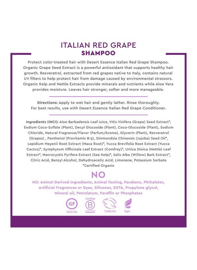 Desert Essence, Italian Red Grape Shampoo, 8.0 fl. Oz. - Gluten Free - Vegan - Cruelty Free - Moisturizing Shampoo - UV Protection - Color Treated Hair