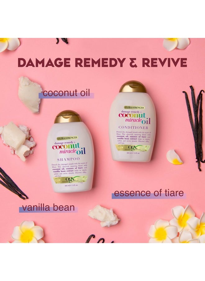 OGX Extra Strength Damage Remedy + Coconut Miracle Oil Conditioner for Dry, Frizzy or Coarse Hair, Hydrating & Flyaway Taming Conditioner, Paraben-Free, Sulfate-Free Surfactants, 13 fl oz