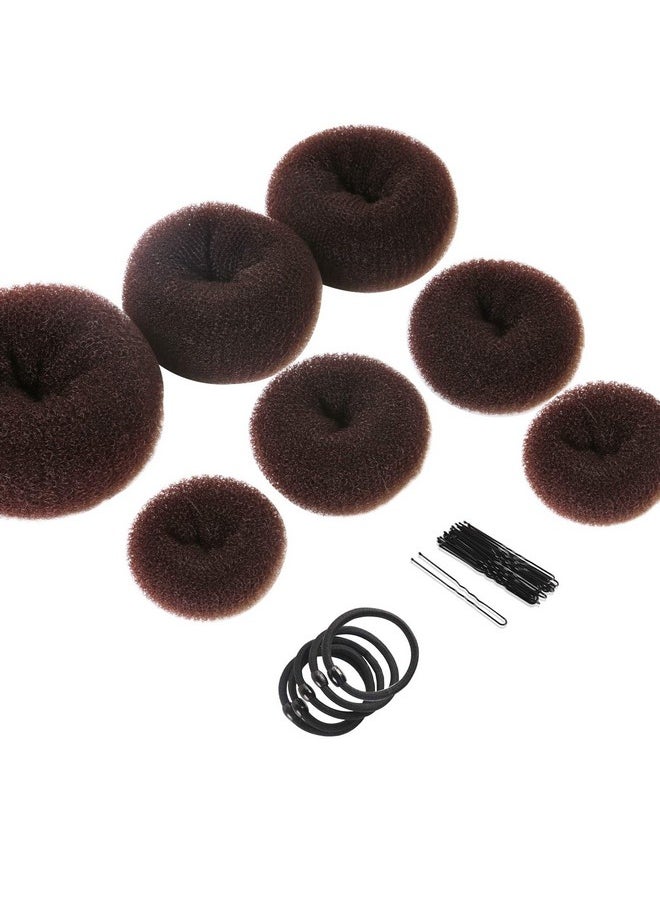 Teenitor Donut Hair Bun Maker Set - 7 Rings (1 Extra-Large, 2 Large, 2 Medium, 2 Small), 5 Elastic Bands, 20 Hair Pins, Dark Brown